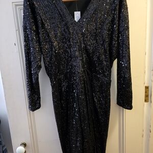 White House Black Market Black Sequin Long Sleeve Dress